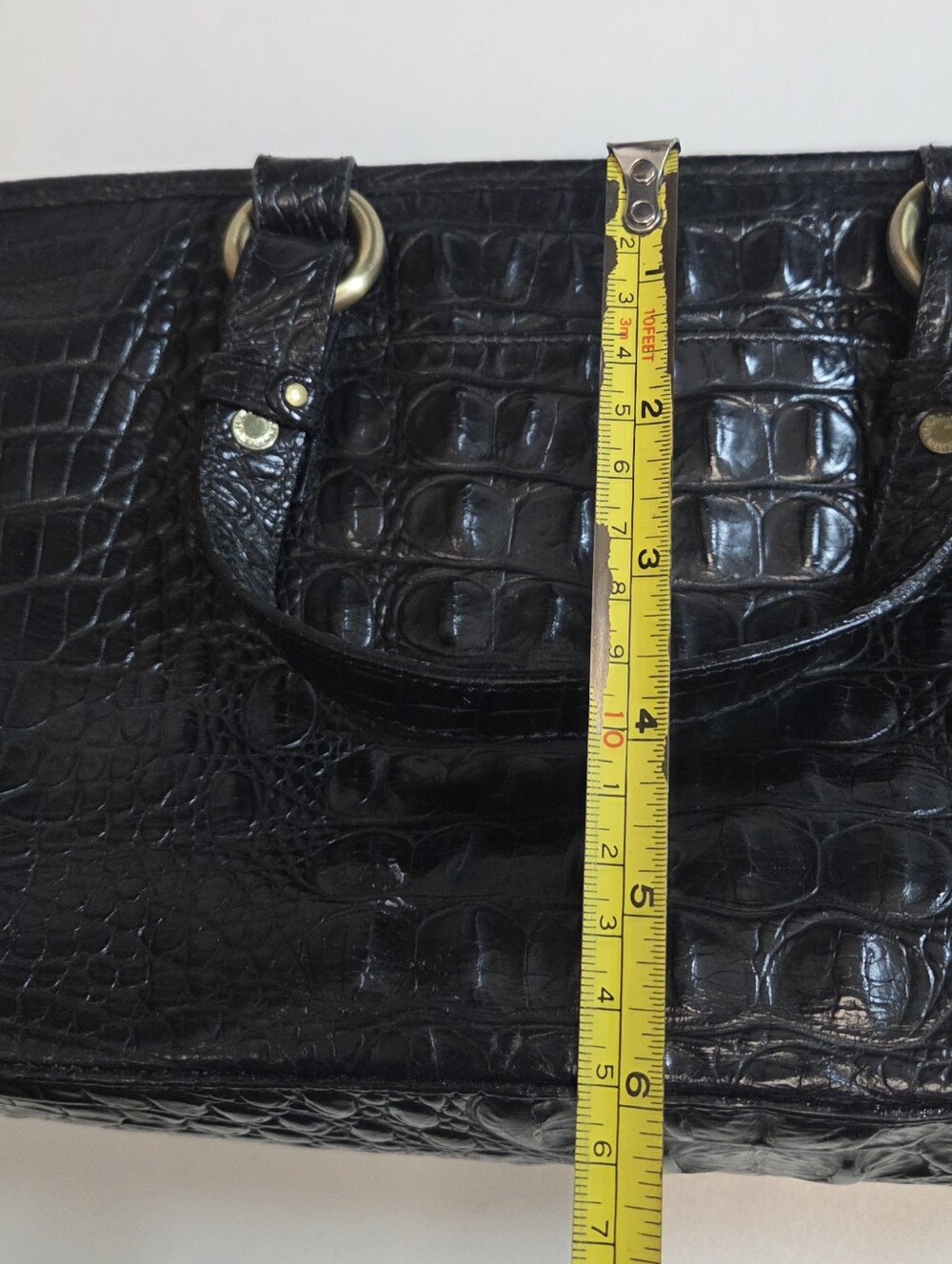 Brahmin Black Croc Embossed Leather Satchel Crossbody Bag Mini Arno - Picture 16 of 16